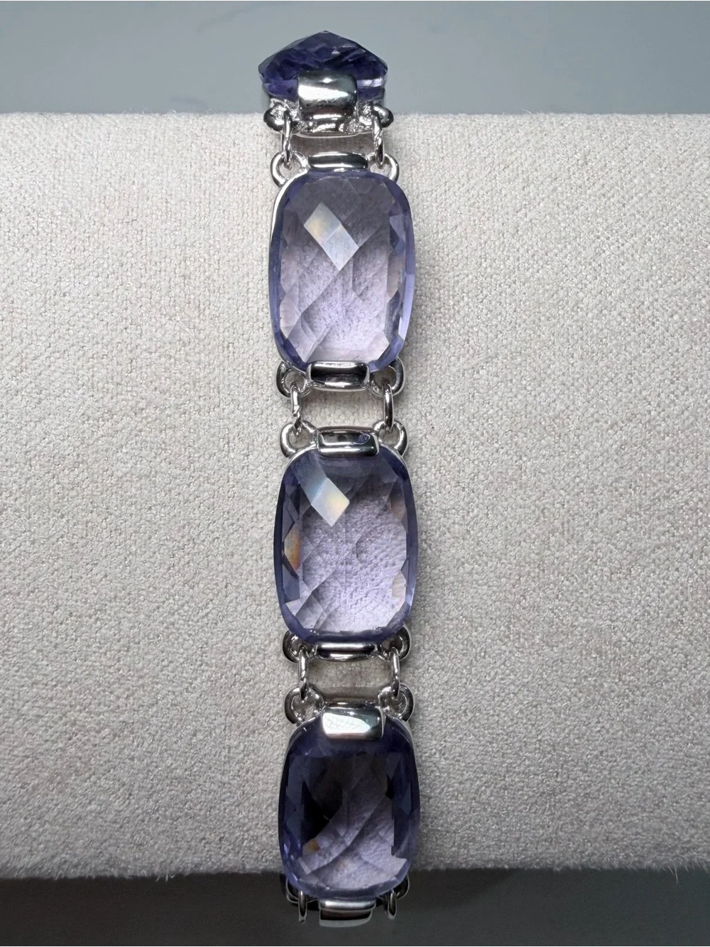 Tanzanite Purple Cushion Cut Crystal Rhodium Link Bracelet